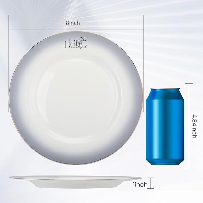 Fine Bone China Salad Plates8-inch Smoky Gray Sradient Rendering Plates 24k Gold-plated Dinnerware SetsElegant ArtworksSuitable for Families with Tastewith Gift Box Packaging