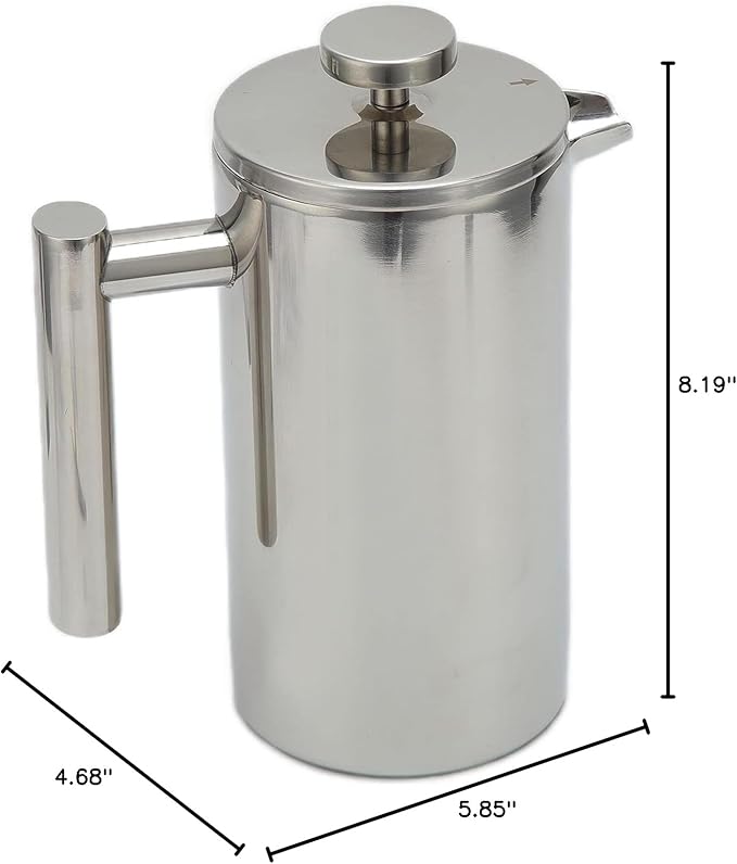 1000ML French Press Coffee Maker Stainless Steel Coffee Pot with Cool Touch Handle Large Capacity Hand Brewed Coffee Tea Maker for Home and French