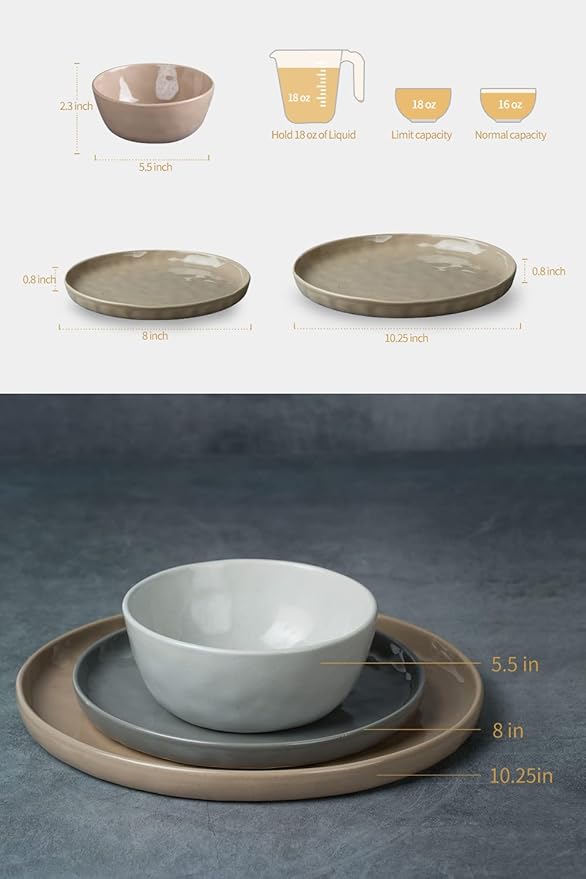 Famiware Mars Plates and Bowls Set for 4 4-Piece 14 oz Coffee Mug 16-Piece Stoneware Dinnerware Sets Multi-color