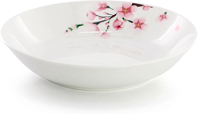 Elama Tamara 18 Piece Cherry Blossom Porcelain Dinnerware Set Service for 6 in White and Pink