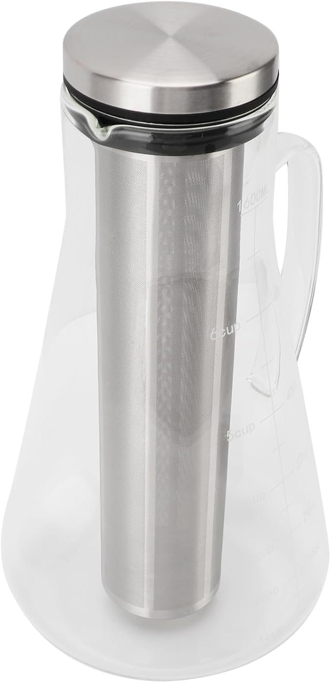 Cold Brew Coffee Maker 1600ML Stainless Steel Filter Temperature Proof Iced Coffee Brewer with Ergonomic Handle for Home Office