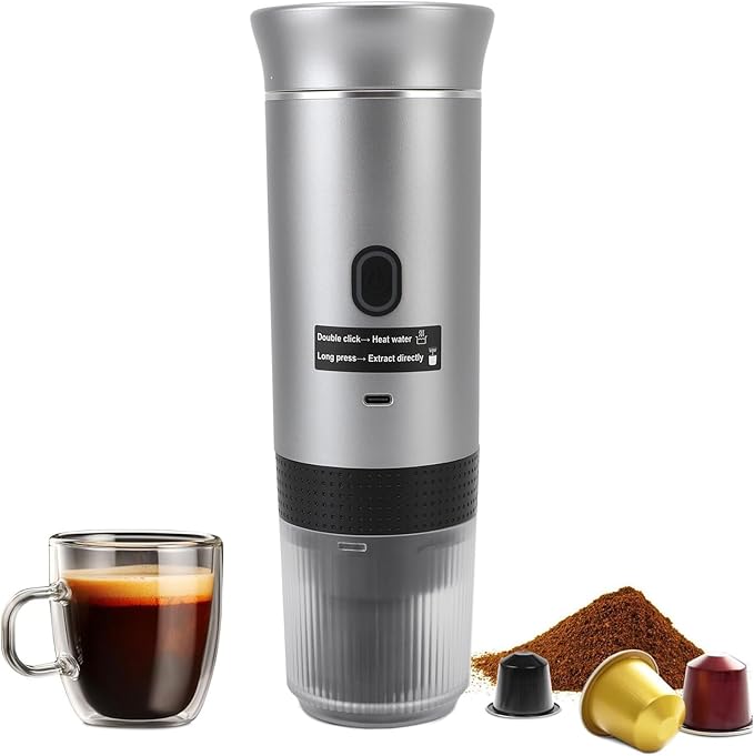Portable Coffee Maker 304 Stainless Steel Automatic Heating Travel Coffee Machine with 7500mAh Battery and USB Charging for Camping Hiking Office Home