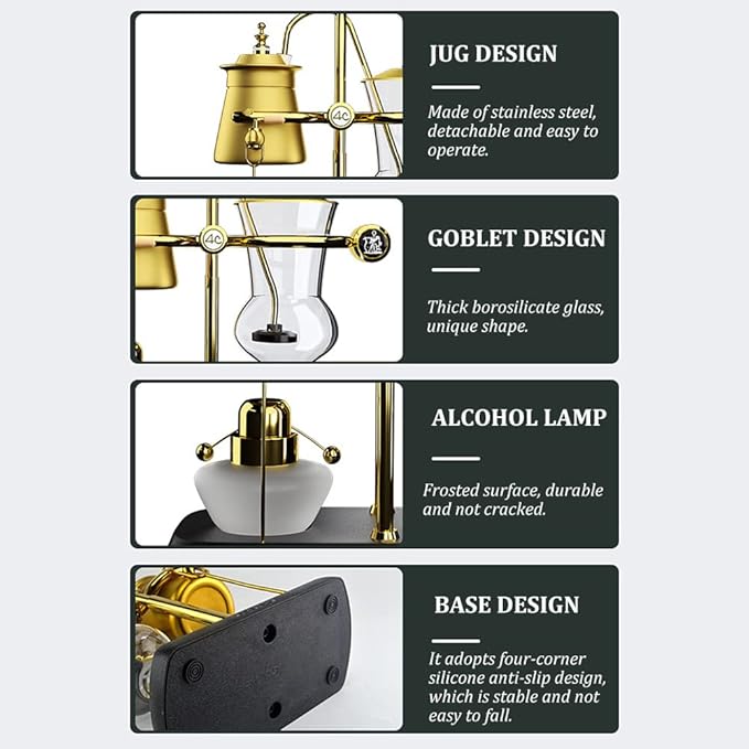 Siphon Coffee Maker Belgian Luxury Royal Coffee Maker Balance Siphon Coffee Maker for Home Office |Gold