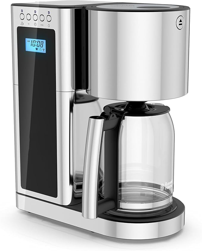 8 Cup Programmable Glass Coffee Maker – Stainless Steel &amp Black Auto Brew Timer Digital Display Home Coffee Machine