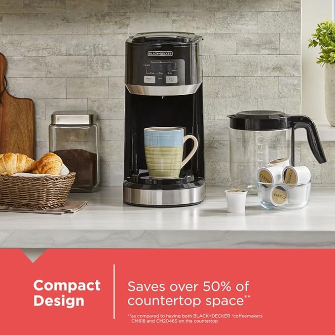 Black+Decker Dual Brew 14-Cup Carafe Single Serve Coffee Maker with Auto-Clean Function Compact Design K-Cup &amp Reusable Ground Filter Compatible with 70 oz. Water Reservoir &amp Fast Brew Techn