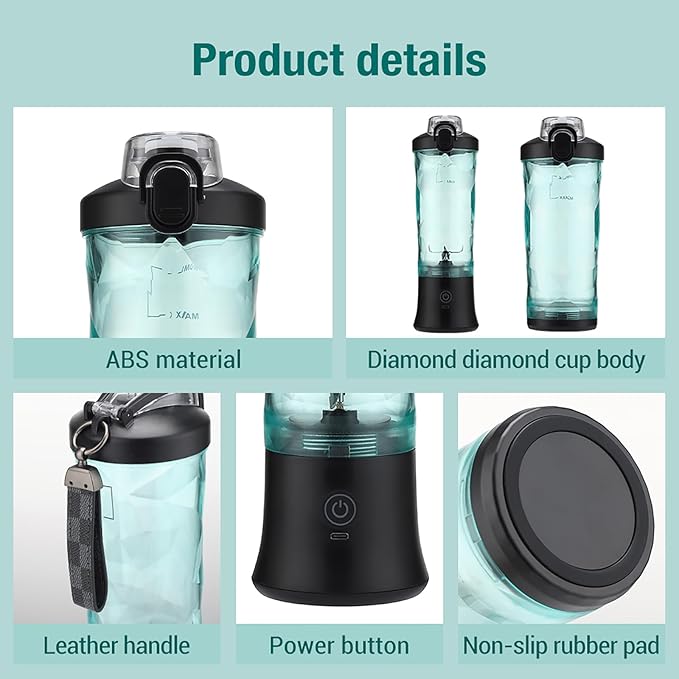 Personal Juicer Cup Portable Mini Smoothie Blender with 600ml Large Capacity and 6-Blade 2 Modes Adjustable and Rechargeable Precise Structure for Barbecues Travel