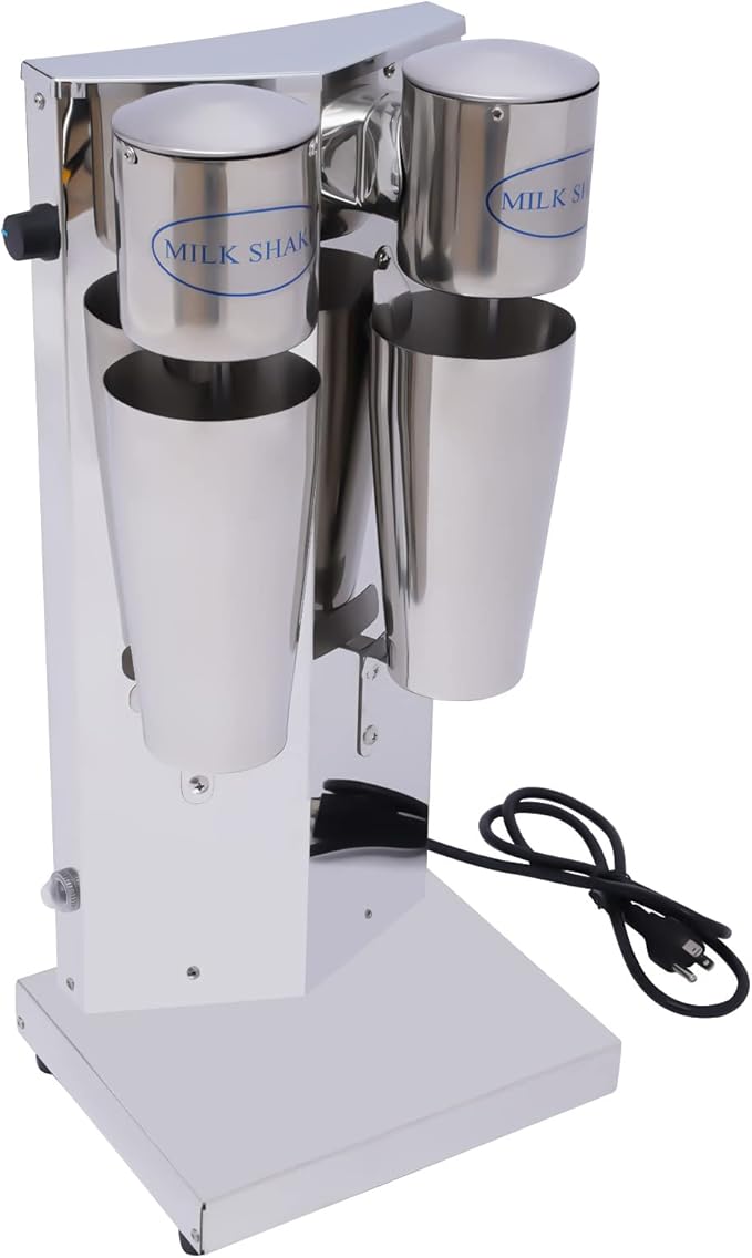 Milkshake Maker Double Head Milk Shaker Machine 16000rpm Commercial Milk Shake Maker with 2 Stainless Steel Cups Electric Milk Shaker for Milkshake Tea Coffee Speed Adjustable 180W