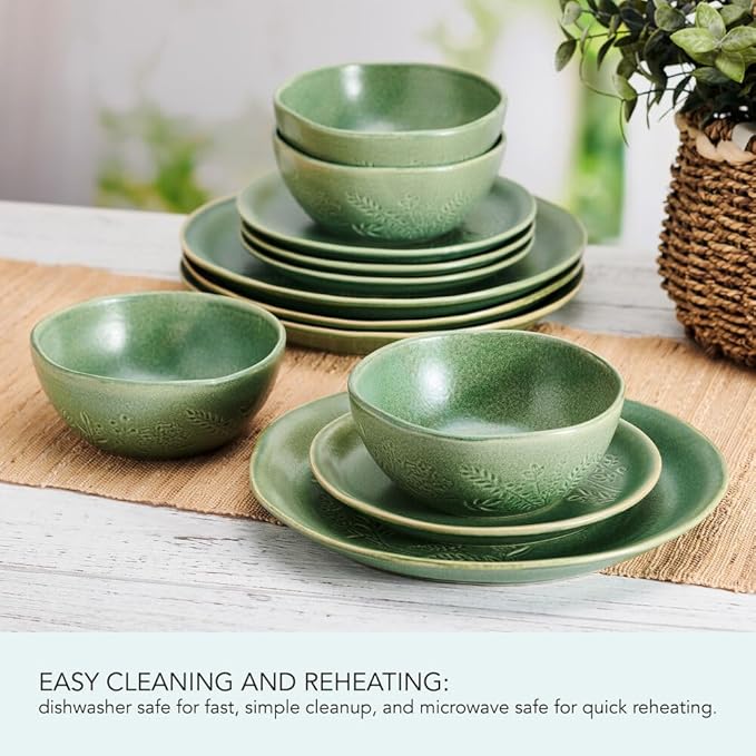 Pfaltzgraff Carrie 12 Piece Dinnerware Set Service for 4 Green