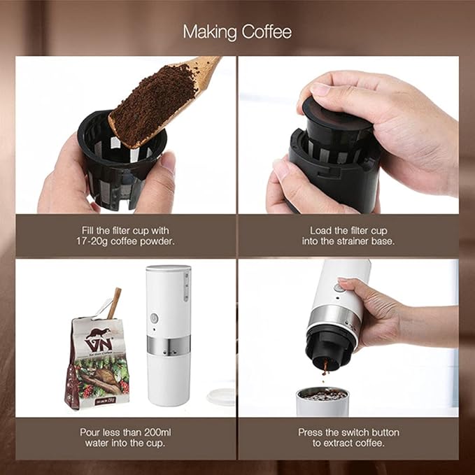 Portable Coffee Machine Capsule Expresso Maker with Built-in Filter Electric USB Handheld Coffee Grinder For Home Travel (white)