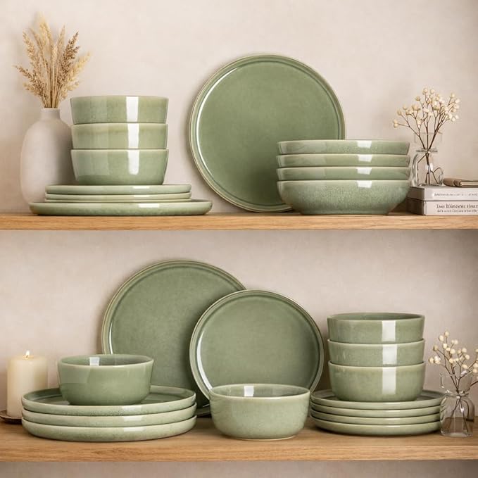 AmorArc Stoneware Dinnerware Sets for 4Round Reactive Glaze Ceramic Plates and Bowls SetHighly Scrath Resistant | Dishwasher &amp Microwave Safe Dishes SetService for 4 (12pc)
