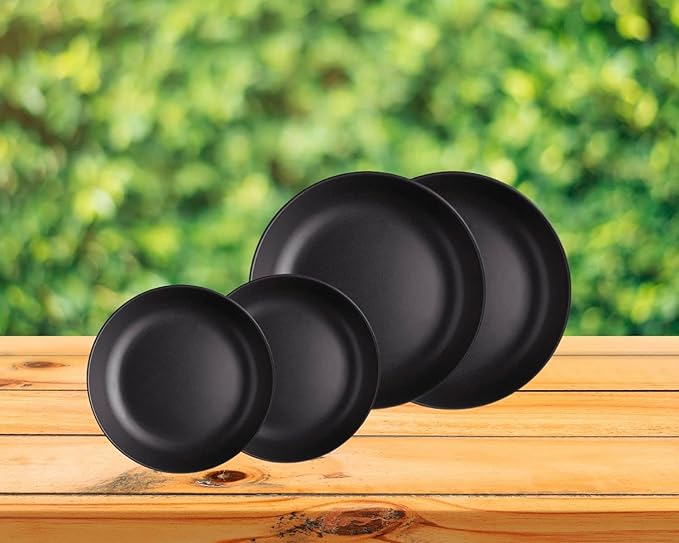 Melamine Matt Black Dinner Set for Kitchen Unbreakable Dinnerware Sets for Dining Table (for 2 Person Pack of 12 pcs)…