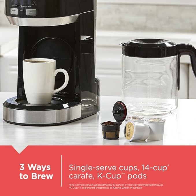 Black+Decker Dual Brew 14-Cup Carafe Single Serve Coffee Maker with Auto-Clean Function Compact Design K-Cup &amp Reusable Ground Filter Compatible with 70 oz. Water Reservoir &amp Fast Brew Techn