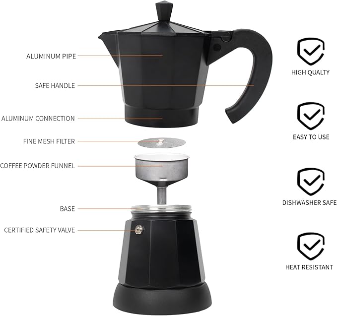 Cafetera Espresso Maker 6 Cup Portable Coffee Machine 300ml Portable Cafeteras Electricas Modernas Electric Moka Pot with Detachable Base &amp Overheat Protection Coffee Gift for Home Travel