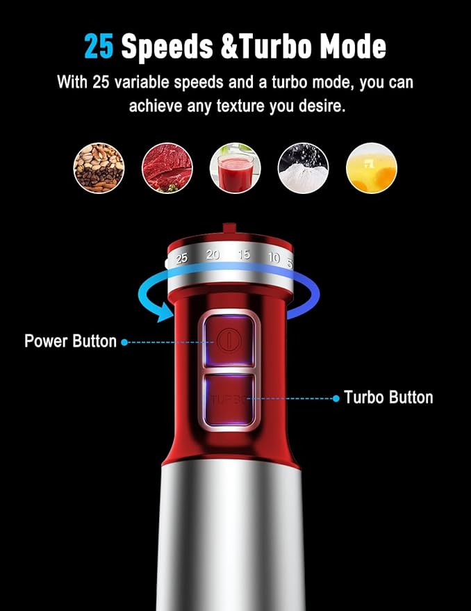 Powerful Immersion Blender handheld 2025 New Update Hand Blender Scratch-Resistant Corded Hand Mixer with Heavy-Duty Copper Brushless Motor and Gift Box Red