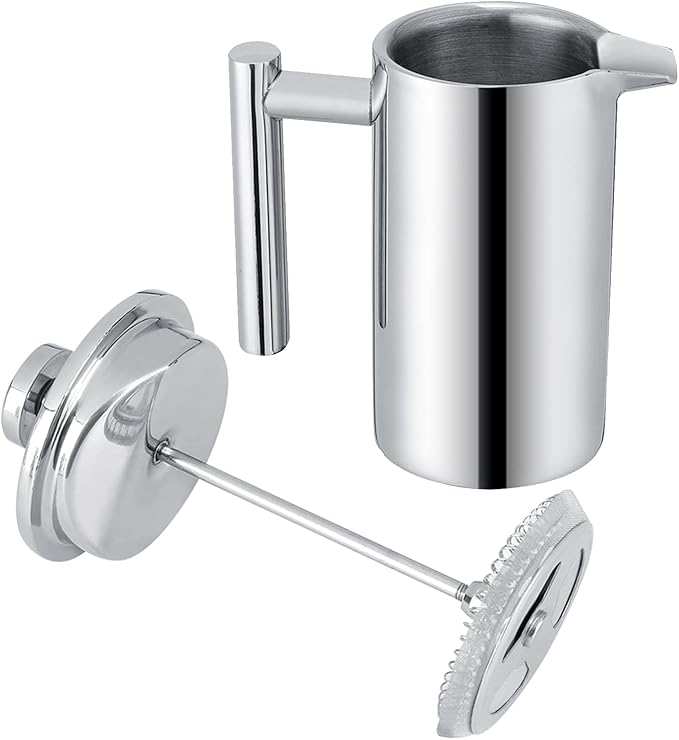 Double Walled Stainless Steel French Press Coffee Maker 12 oz Tea and Espresso Press with Filter Silver