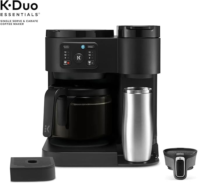 K-Duo Essentials Hot &amp Iced Single-Serve Coffee Maker with Carafe Dual Brew System for Pods &amp Ground Coffee Large Capacity Glass Carafe
