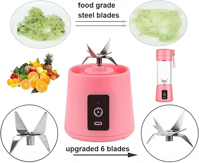 Portable Blender Personal Blender Portable USB Portable Blender for Smoothies with 6 Ultra Sharp Blades Portable Blenders for Travel/Picnic/Office/Gym Pink