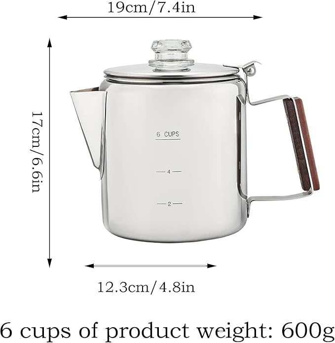 Camping Coffee Pot – Heat-Resistant Stainless Steel Build Quick Brew Portable Percolator Easy-Clean Handle Coffee Maker | Perfect for Outdoor Adventures Picnics Travel Home Kitchen and Group