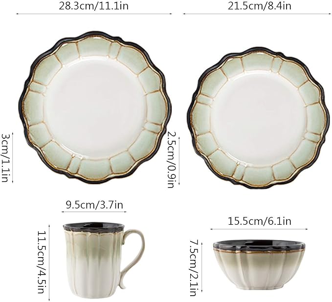 Dinnerware Set Durable Ceramic Dinner Plate Sets Plates Plates Bowls Mugs 4-Piece Lotus Dinnerware Dishes Set for Cereal Steak Salad Dinnerware Set