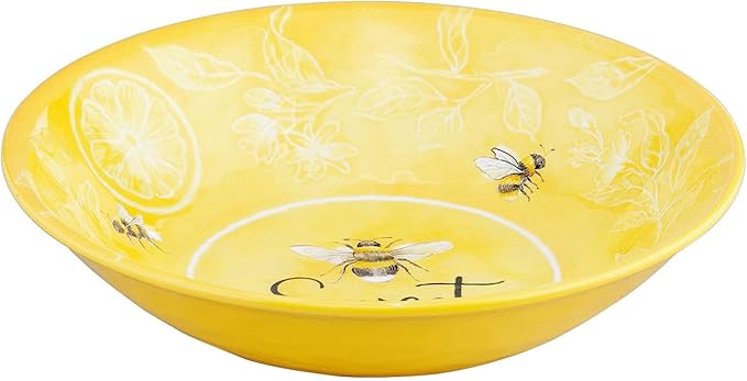 UPware 12 Piece Sweet Bees Melamine Dinnerware Sets Outdoor Dishes Set Plates and Bowls Sets Service for 4 Yellow