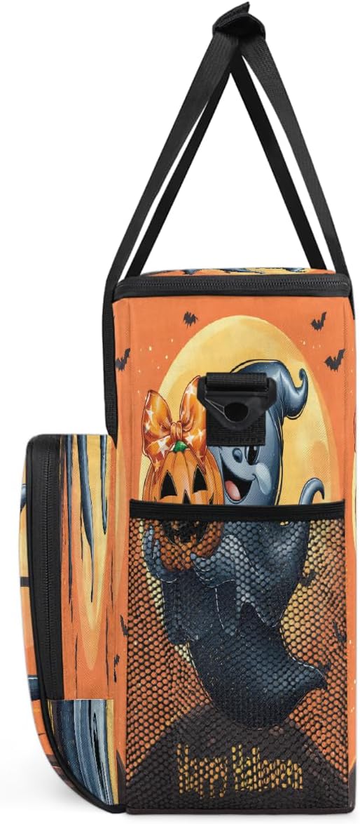Halloween Ghost Moon Pumpkin Coffee Maker Carring Bag Travel Carrying Storage Tote Bag Compatible with Keurig K-Mini or K-Mini Plus Portable Single Serve Coffee Brewer Case with Pockets