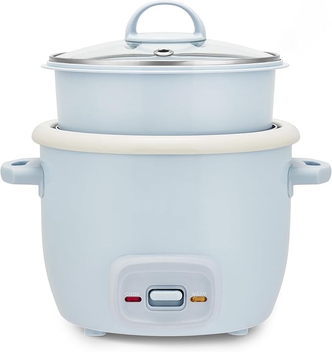 4-Cup Cooked 2-Cup Uncooked Rice Cooker &amp Food Steamer with Bonded Ceramic &amp Pop-Up Steam Tray - Blue