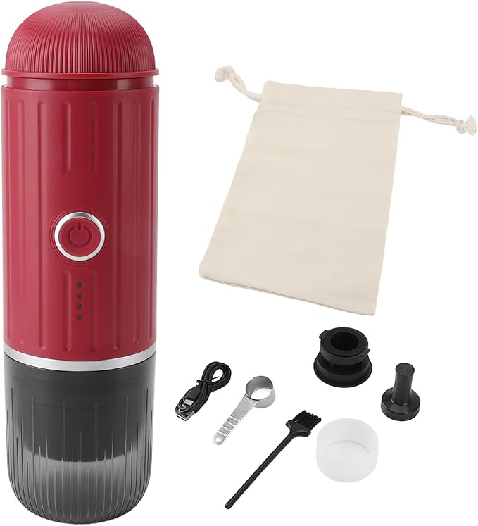 Portable Electric Espresso Machine Self-Heating Automatic Extraction 80ml Mini Coffee Maker for Camping/Travel/RV/Hiking/OfficeUSB-C &amp Car Charger(Black)(Red)
