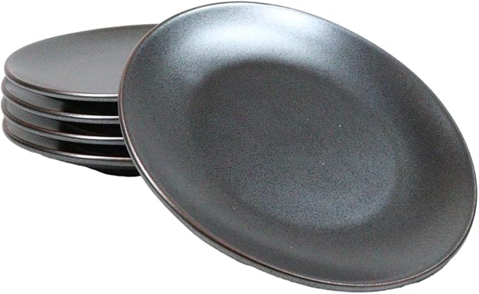 Ebros Gift Iron Black Clay Underglaze Technique Tetsu Kesho Porcelain Dinnerware Kitchen Set Asian Japanese Restaurant Supply (Pack Of 5 Round Appetizer Salad Plates 6 D)