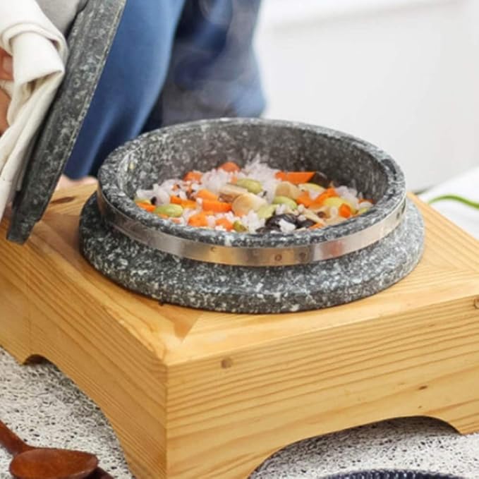 Jangsoo Gopdol Natural Giblet Pot Dolsot Pot with Stone Lid for Nutrition Rice Steamer (Small 5.5 X 2.7 inch)