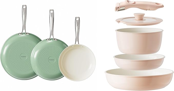 Redchef Ceramic Pots and Pans Set Non Stick Nonstick Kitchen Cookware Sets Non Toxic Pots and Pans Set Non Stick PFAS PFOA &amp PTFE Free Nonstick Frying Pans Set Ceramic Pan Skillet RV Cookwar