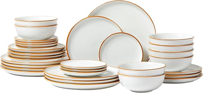 VEVOR Dinnerware Set Service for 8 (32 PCS) Round Plates and Bowls Sets Scratch Resistant Ceramic Dinner Ware Dishwasher and Microwave Suitable Kitchen Dish for Dessert Salad Soup Pasta White