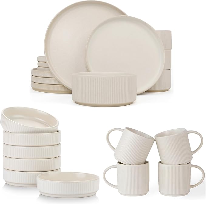 Famiware Dinnerware Set for 4 (12 Piece) and Coffee Mug Set for 4 (12 oz) - Matte White
