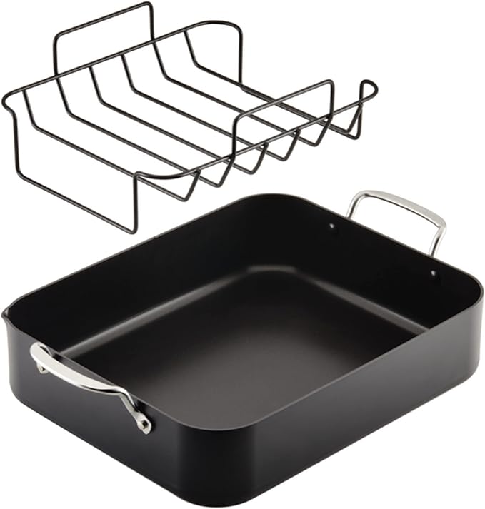 KitchenAid Hard Anodized Roasting Pan/Roaster with Removable Rack 13 Inch x 15.75 Inch - Matte Black