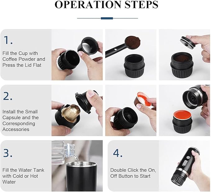 TsoLay Portable Coffee Machine 1800mAh Mini Camping Coffee Maker Type C Rechargeable 2-in-1 Fast Extraction and 100ml Water Tank Lightweight for Office Camping Hiking Home