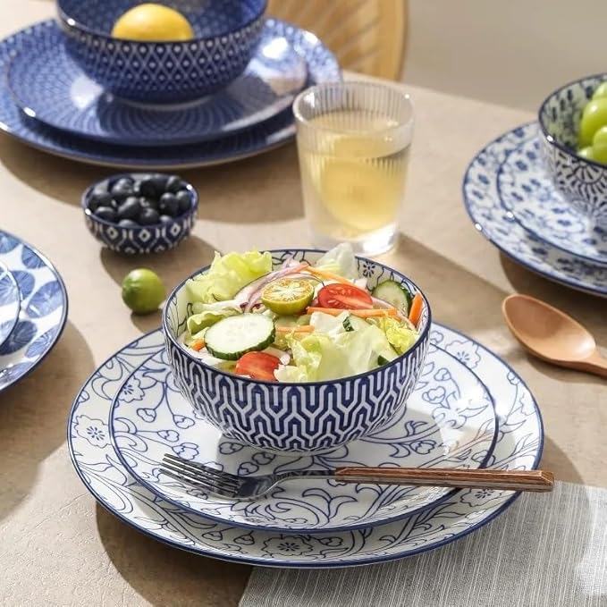 Ceramic 12-Pieces Dinnerware Sets Dish Plates and Bowls Service for 4 Dinner Salad Dessert