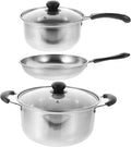 1Set Stainless Steel Cookware Set Kitchen Cookware with Soup Pot Frying Pan and Milk Pot Multi Function Cooking Everyday Use Easy to Clean