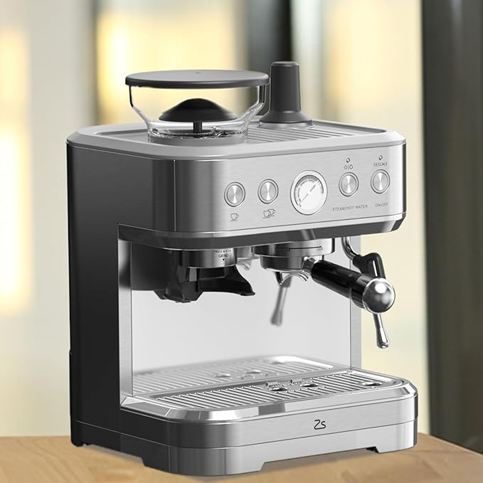 Coffee Maker with Bean Grinder Stainless Steel Body &amp Silver-Plated Basket Drip Coffee Machine for Home &amp Office US Standard