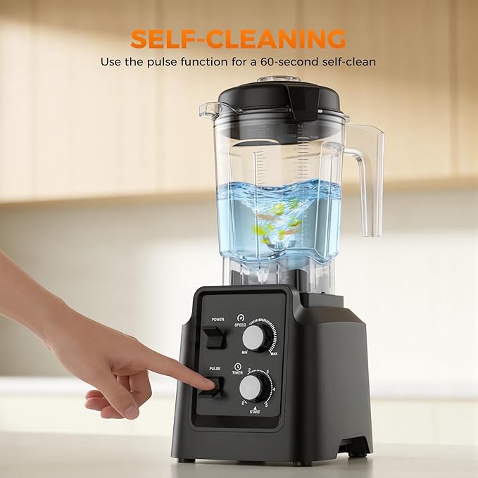 Blender 1800W Blender with Grinder - 6-Blade Professional Smoothie Blenders for Kitchen Crushes Ice Self-Cleaning 68oz &amp 27oz Jars Dishwasher Safe for Baby Food Nut Butter