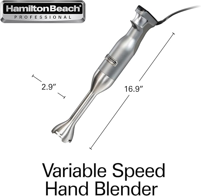 Hamilton Beach Professional Electric Hand Immersion Blender with Variable Speed + LED Screen 300 Watts of Peak Power Stainless Steel Whisk and Blade Silver (59750)