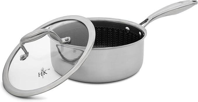 Hell’s Kitchen Hybrid Cookware 6 Piece Pot Set 11 In Fry Pan 4 Qt Sauté Pan 7.5 Qt Pot 2 Tempered Glass Lids Nonstick Scratch-Resistant Dishwasher Safe Multi-Cooktop Oven-Safe