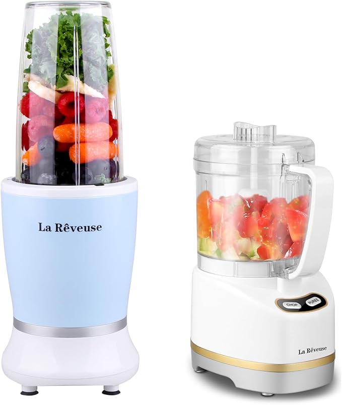 La Reveuse Smoothie Blender 250W (Sky Blue) + La Reveuse Mini Food Chopper (White)