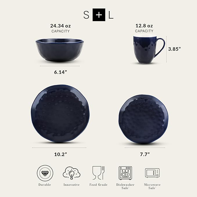 Stone lain Ivy Porcelain Dinnerware Set 24-Piece Service for 6 Navy Blue