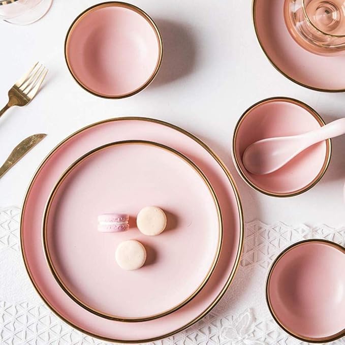 28 Pieces for 6 People Ceramic Pink Penh Dinner Set Matte Porcelain Tableware Housewarming Gift