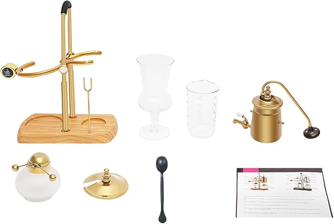 Belgian Balance Siphon Coffee Maker 400ml Royal Family Vacuum Brewing System Vintage Retro Gravity Syphon Brewer with Double Ridged Fulcrum and Tee Handle Polished Gold