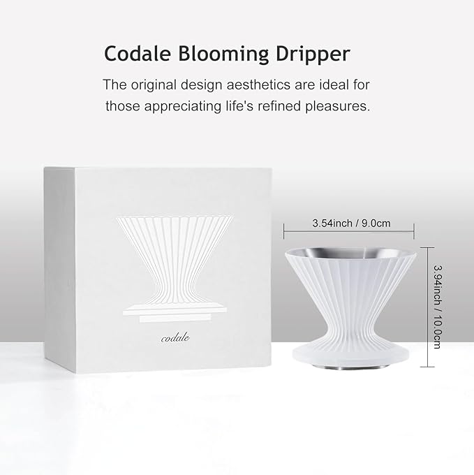Pour Over Coffee Dripper Drip Coffee Pour Over Maker Resuable Blossom Cone Funnel Stainless Steel Metal Coffee Filter for Travel Camping Office Home Coffee Maker Brew (Snow White)