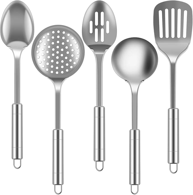 5Pcs Kitchen Cooking Utensils Set Durable Stainless Steel Tools Washable Spoons Spatula Gadgets