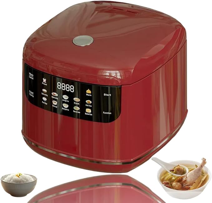 One Touch Rice Cooker 2L Small Rice Cooker with Titanium Inner Pot 10-in-1 Multi-Cooker for Rice Steamer Slow Cook Digital Keep Warm &amp 24H Delay Timer (Red)