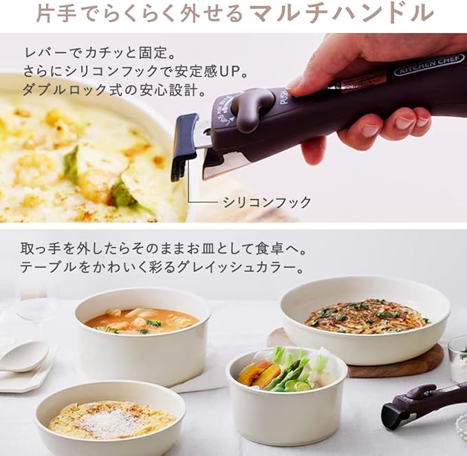 Iris Ohyama Ceramic Color Pan Set 6-Piece Removable Handle Fry Pan Quick Frying Comfortable to Use