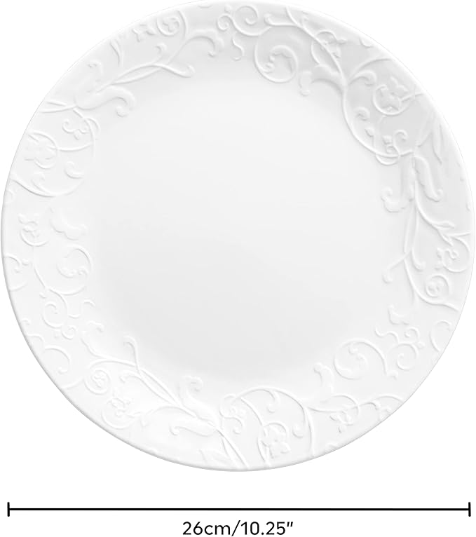 Corelle Dinnerware Set (4pc Set Bella Faenza)-Set for 4 | Includes 4 x Dinner Plates | 80% Recycled Glass | 3 X More Durable Half the Space &amp Weight of Traditional Ceramic