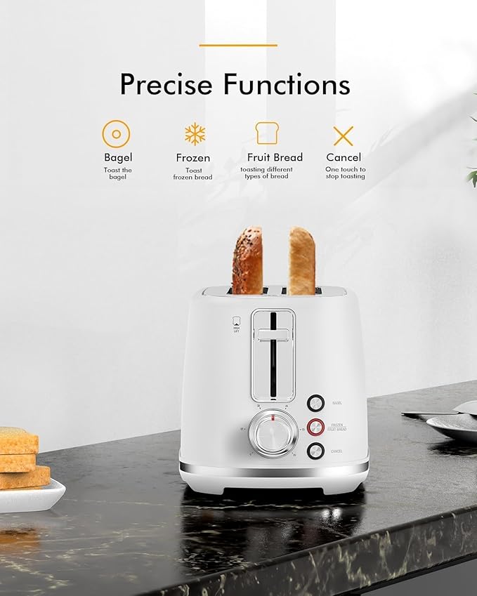 2 Slice Toaster with 1.5 Extra Wide Slots &amp Removable Crumb Tray 6 Browning Options Auto Shut Off &amp Frozen Function Toast Fruit Bread Bagel &amp Waffle White